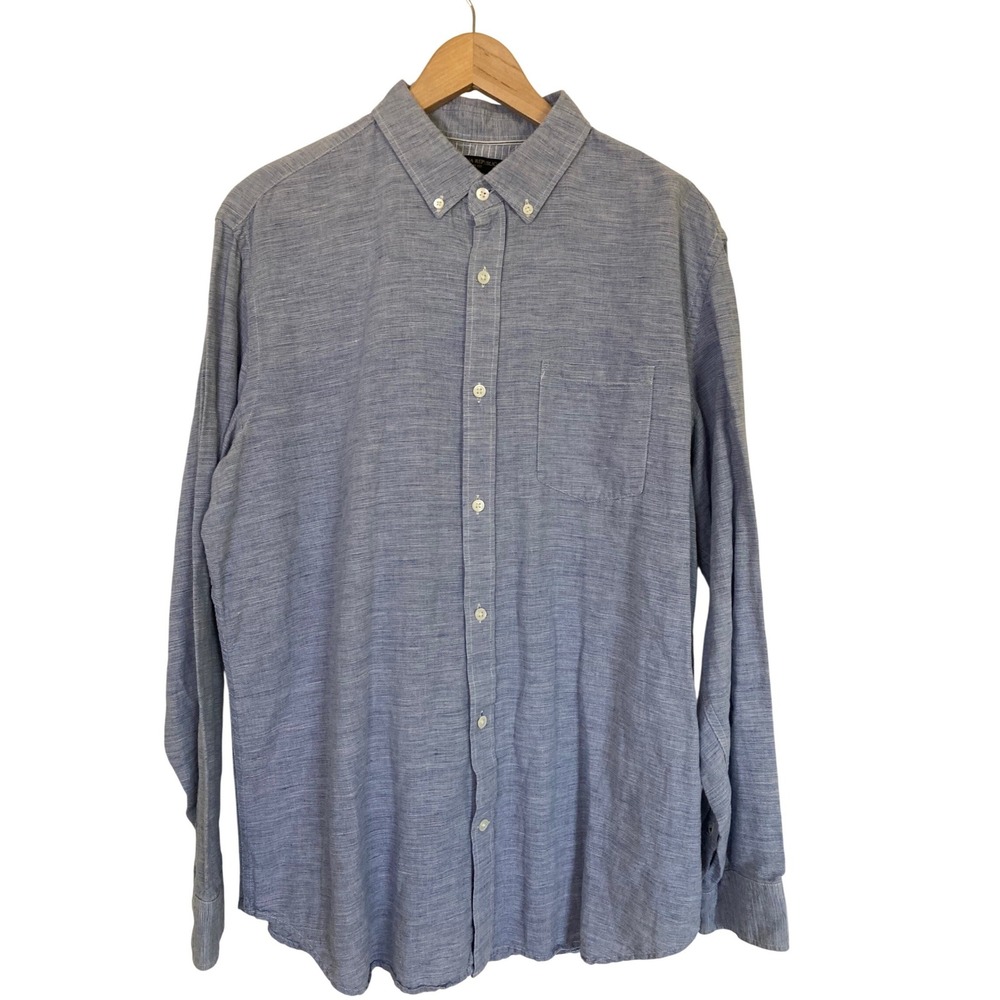 Banana Republic Slim Fit Linen Cotton Button Down Shirt Blue XL Mens Long Sleeve